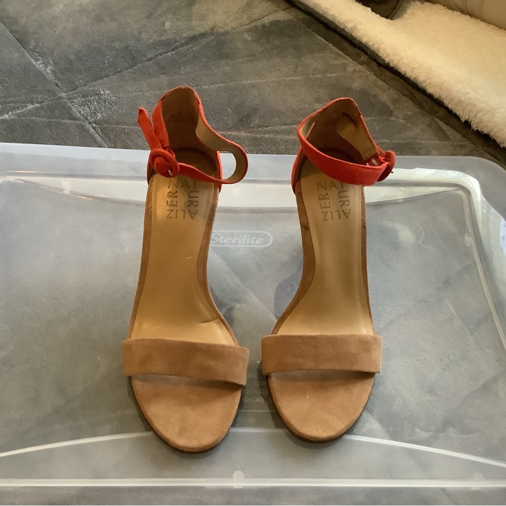 Naturalizer Red and Tan Heels with ankle strap with buckle and Slip-On Design